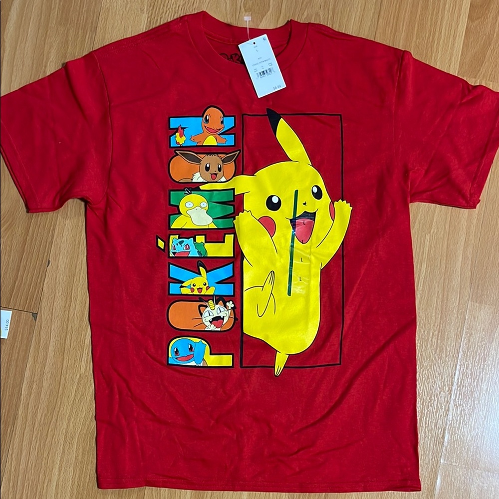Pokemon Red Short Sleeve Tee with Pikachu and Friends